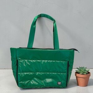 Green Quilted Tote Puffer Bag by L+W